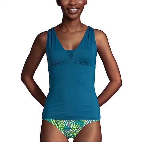 Lands' End Women's Grecian Tummy Control Tankini Swim Top Baltic Teal Size 8 - Picture 1 of 13